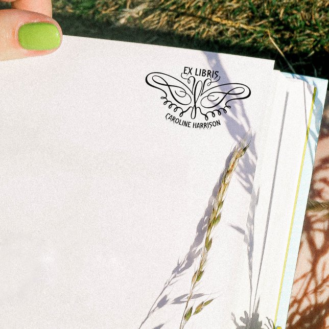 Sello De Caucho Línea moderna de arte mariposa Ex Libris Libro  (Subido por el creador)