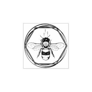 Sello De Caucho Logo de Bee Tattoo Honeycomb Apiary Branding