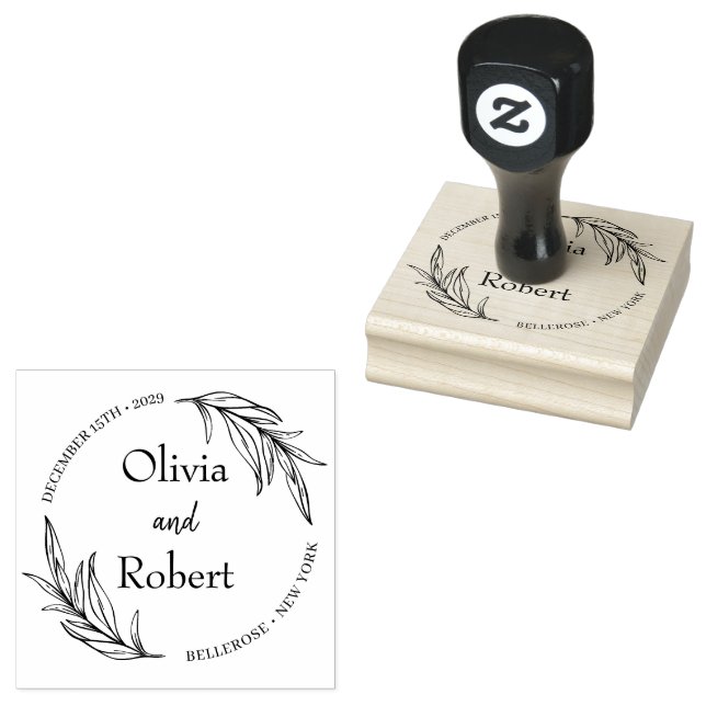 Sello De Caucho Logo del boda botánico de la guirnalda floral Boho (Sellado)