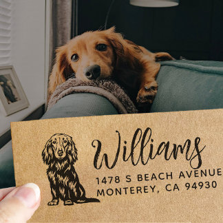 Sello De Caucho Long Haired Dachshund Owner Return Address Dog