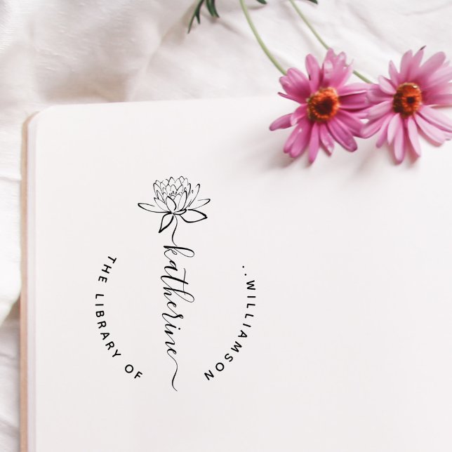 Sello De Caucho Lotus Flower Elegant Script Custom Name Library Ru (Subido por el creador)