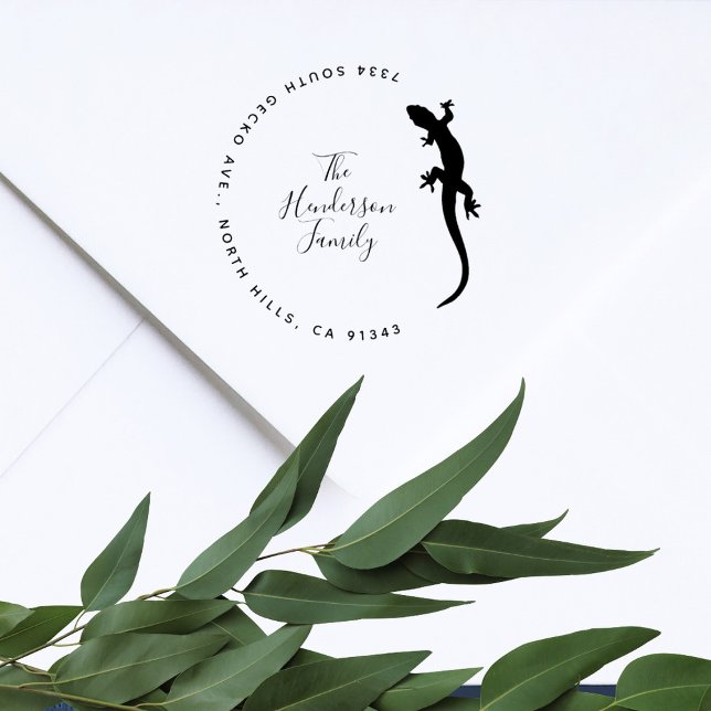 Sello De Caucho Lucky Gecko Lizard, dirección de retorno de la fam (Subido por el creador)