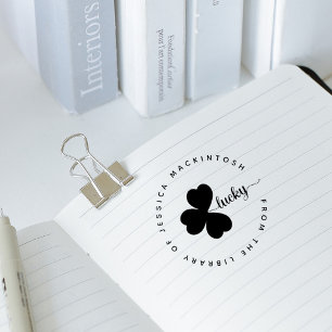 Sello De Caucho Lucky Shamrock Eleagent Custom Name Library Book