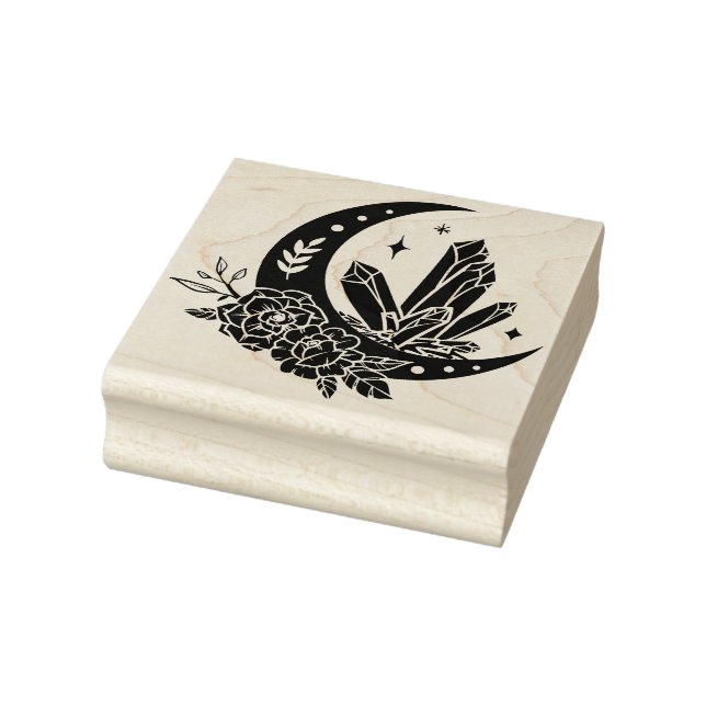 Sello De Caucho Luna con flores y cristales (Sello)