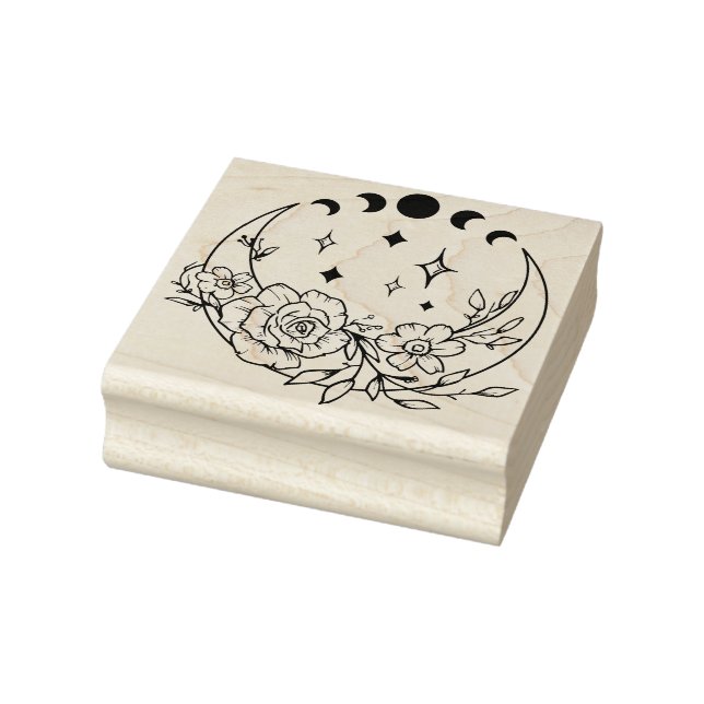 Sello De Caucho Luna Crescent florida con fases lunares (Sello)