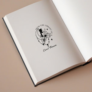 Sello De Caucho Luna Mística Personalizada con Gato De la Bibliote