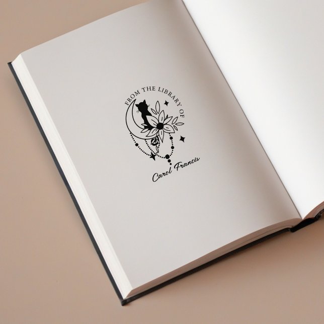 Sello De Caucho Luna Mística Personalizada con Gato De la Bibliote (Subido por el creador)