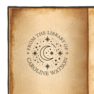 Sello De Caucho Luna y estrellas de fantasía de la biblioteca de g