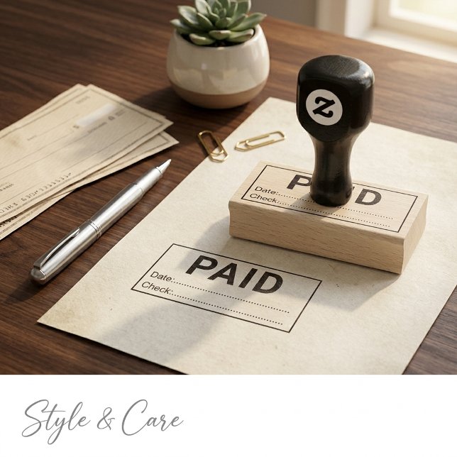 Sello De Caucho Madera de Oficina de Cheque y Fecha con Pago Perso (Custom Paid With Date And Check Office Wooden Rubber Stamp)