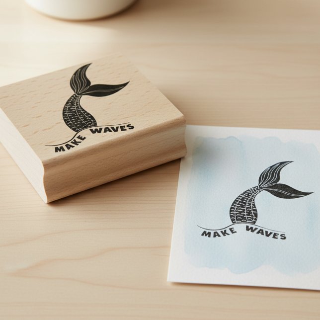 Sello De Caucho Make Waves Mermaid Tail Inspirational Art Stamp (Make waves mermaid tail wooden art stamp. Inspirational stamp for your art and crafts projects.)