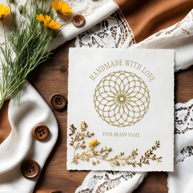 Sello De Caucho Mandala with Handmade with Love quote (Exquisite Cherished Mandala with Handmade with Love Quote Rubber Stamp.)