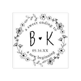 Sello De Caucho Mano floral de la corteza floral Monograma Boda de