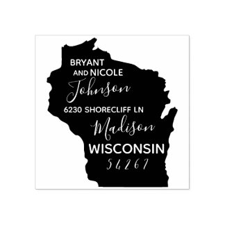 Sello De Caucho Mapa de Wisconsin del estado de EE.UU. Dirección d
