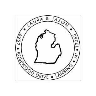 Sello De Caucho Mapa estatal de Michigan Dirección de devolución