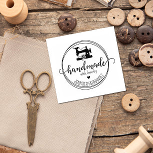 Sello De Caucho Máquina moderna de coser hecha a mano con amor