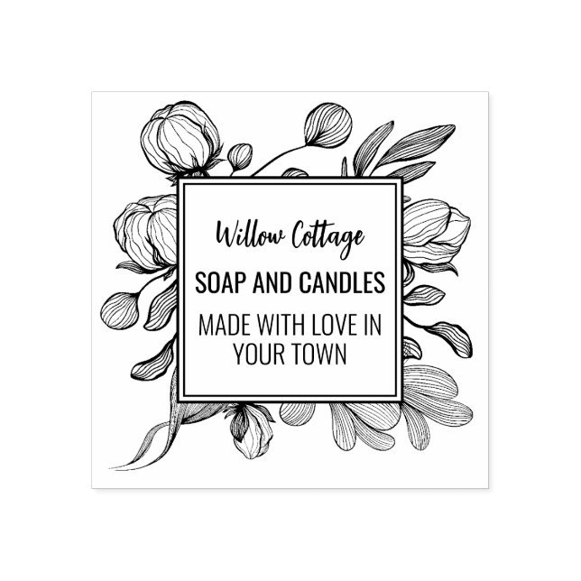 Sello De Caucho Marca Floral Hecha Con Amor (Impresión)