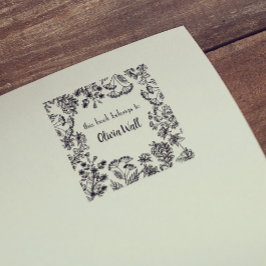 Sello De Caucho Marcador de marco floral vintage Ex Libriish Booki