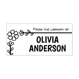 Sello De Caucho Marco de flores de margarita, libro de biblioteca