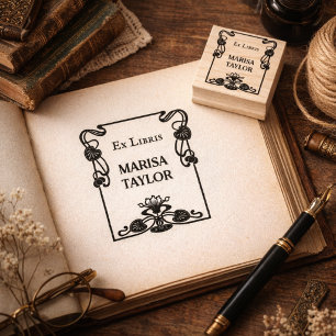 Sello De Caucho Marco de lirios art nouveau ex libris
