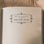 Sello De Caucho Marco Ornato Vintage De La Biblioteca De La Planch<br><div class="desc">Un sello de libro personalizado para tu biblioteca personal. Este sello personalizado presenta un elegante marco victoriano de filigree con su nombre impreso en la tipografía ornamental. Un sello atrevido y clásico, ideal para todo amante de los libros, profesor o bibliotecario. Este es el sello de goma de madera. Elige...</div>