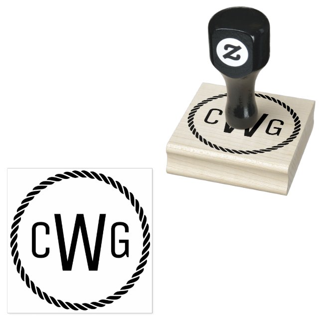 Sello De Caucho Marco redondo de cuerda con monograma de 3 letras  (Sellado)