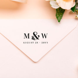 Sello De Caucho Margen Floral e Iniciales y Fecha Boda