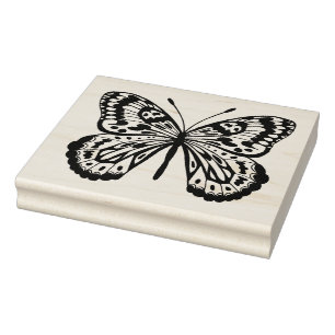 Sello De Caucho Mariposa de mano negra dibujada
