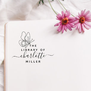 Sello De Caucho Mariposa De moda De La Biblioteca Del Libro Person