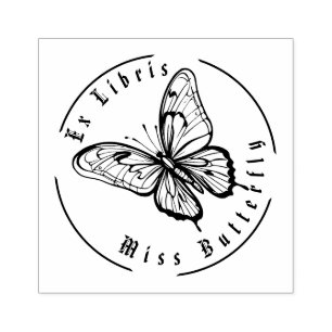 Sello De Caucho Mariposa negra y blanca personalizada