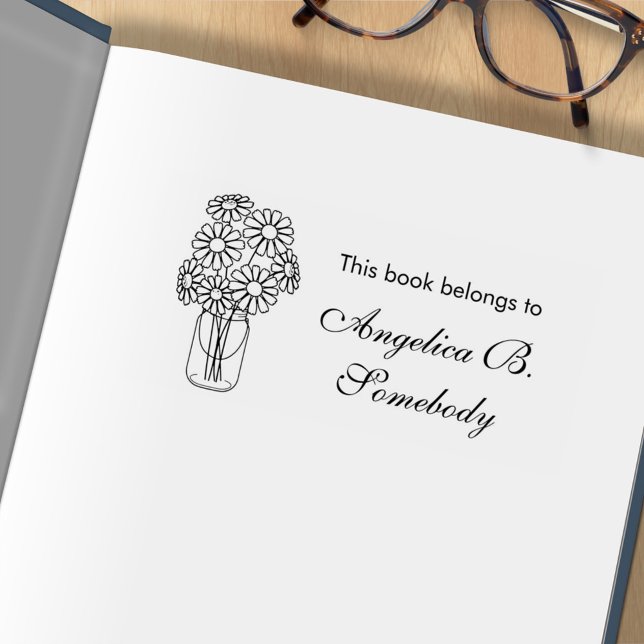 Sello De Caucho Mason Jar Daisy Flowers Bouquet Bookplate (Subido por el creador)