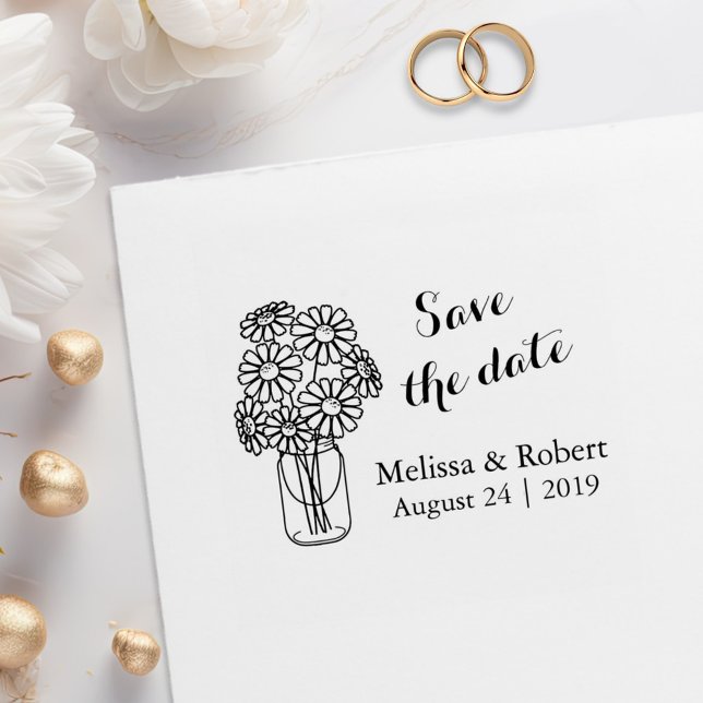 Sello De Caucho Mason Jar Daisy Flowers Save the Date Boda (Subido por el creador)