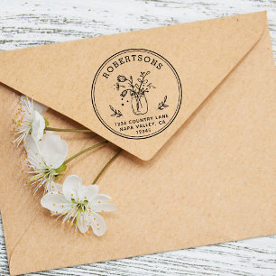 Sello De Caucho Mason Jar Flowers   Crear su propia dirección de d