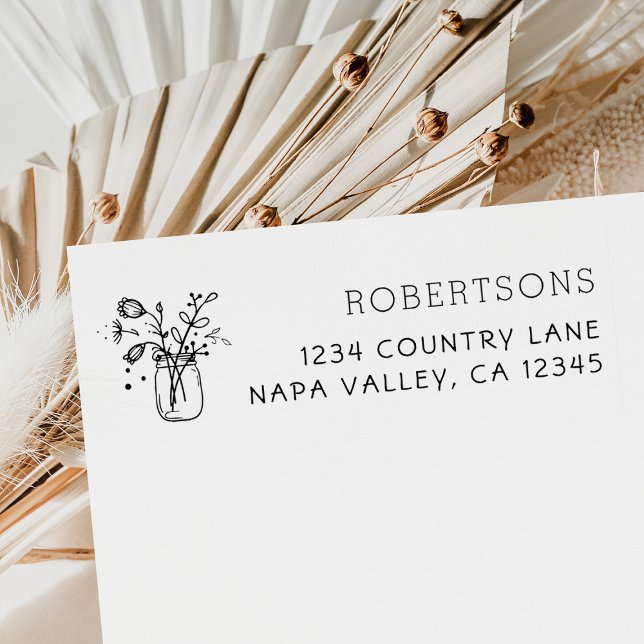 Sello De Caucho Mason Jar Flowers | Dirección de devolución de nom (Subido por el creador)