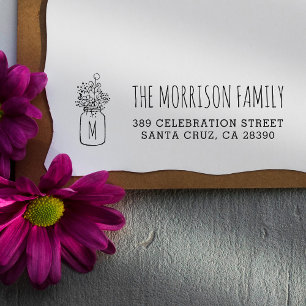 Sello De Caucho Mason Jar Monograma Nombre de familia Dirección de