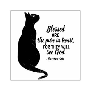 Sello De Caucho Mateo 5:8: Gato negro puro de corazón Versículo de
