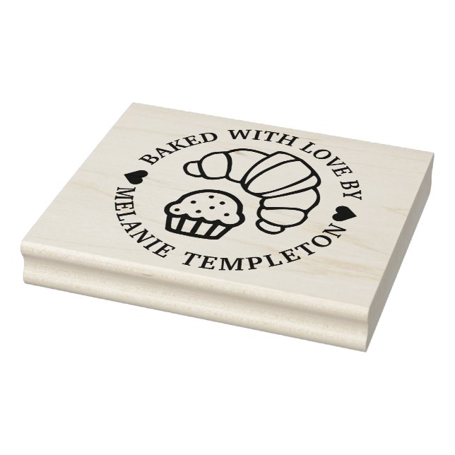 Sello De Caucho Medialuna de Croissant Redonda “Hecha con amor por (Sello)