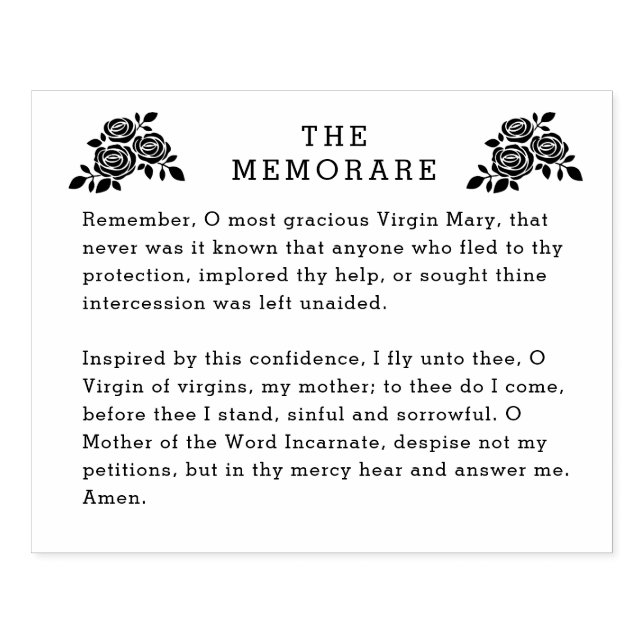 Sello De Caucho Memorare Prayer Virgin Mary Rosas católicos (Impresión)