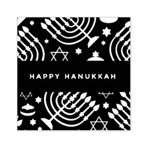 Sello De Caucho Menorá moderna de Hanukkah feliz y Estrella de Dav