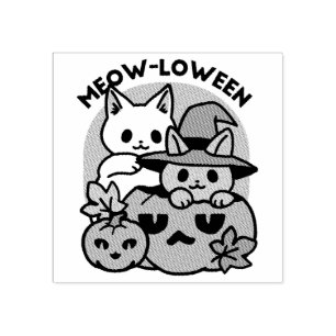 Sello De Caucho Meow-Loween - Diseño de felinos Halloween