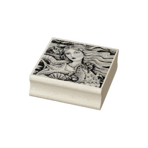 Sello De Caucho MERMAID, SEAHORSE, FANTASY RUBBER STAMP Closetup