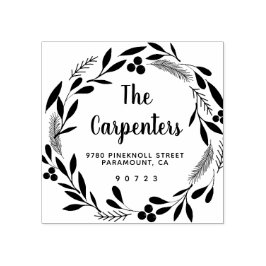 Sello De Caucho Merry Christmas Botanic Garland Handwriting