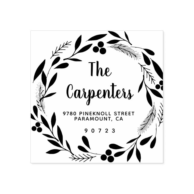 Sello De Caucho Merry Christmas Botanic Garland Handwriting (Impresión)