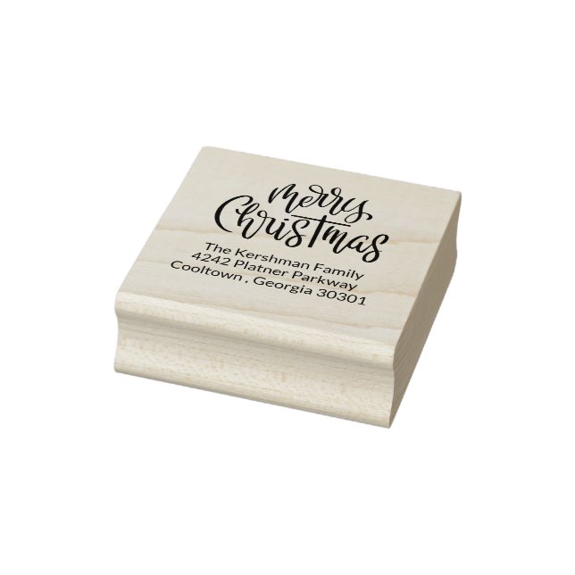 Sello De Caucho Merry Christmas Brush Calligraphy Return Address (Sello)