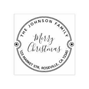 Sello De Caucho Merry Christmas Caligraphy Round Return Address R