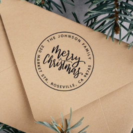 Sello De Caucho Merry Christmas Calligraphy Round Return Address