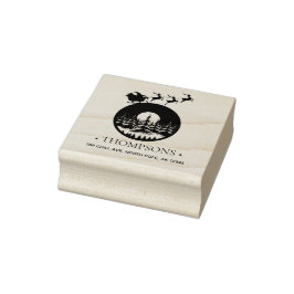 Sello De Caucho Merry Christmas Cute Custom Santa Sleigh and Trees