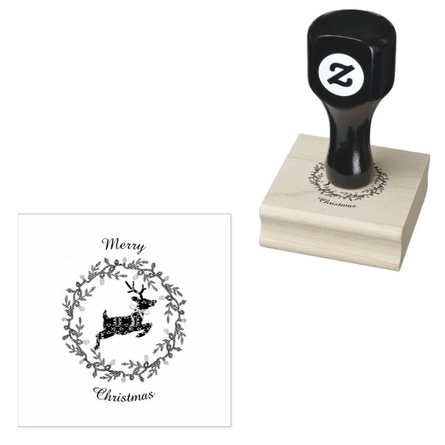 Sello De Caucho Merry Christmas Deer Wood Art Stamp (Sellado)