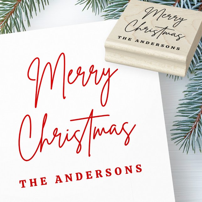 Sello De Caucho Merry Christmas, nombre de guión manuscrito (Merry Christmas handwritten script name Rubber Stamp)