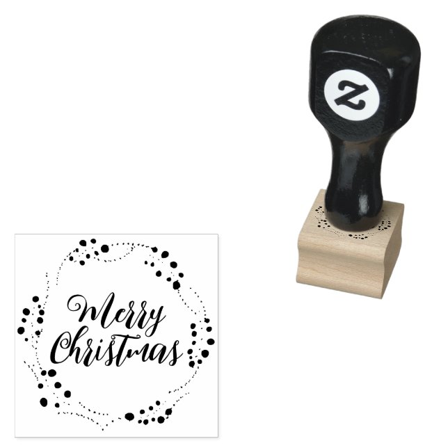 Sello De Caucho Merry Christmas personalizado script marco de guer (Sellado)