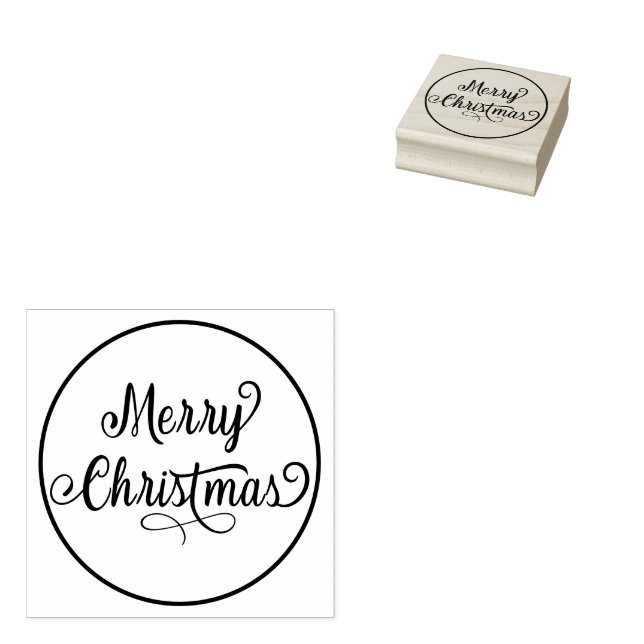 Sello De Caucho Merry Christmas Script Round Return Address (Sellado)